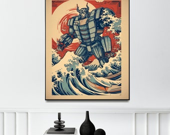 Optimus Prime Transformers in Japanese The Great Wave off Kanagawa Style Poster | Wall art