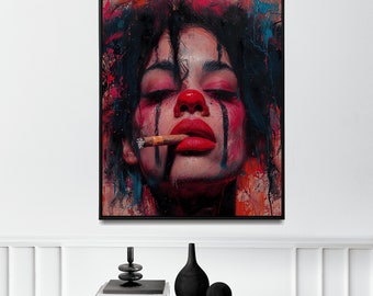 Fille de clown fumant un cigare | art mural