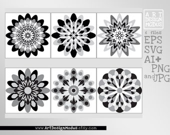 ベクター アート コレクション - 6 つの花の抽象的なデザイン要素。ベクター ファイル コレクション jpg、pnd、svg ファイル。抽象的な幾何学的なクリップアート デザイン