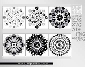 ベクター アート コレクション - 6 つの花の抽象的なデザイン要素。ベクター ファイル コレクション jpg、pnd、svg ファイル。抽象的な幾何学的なクリップアート デザイン
