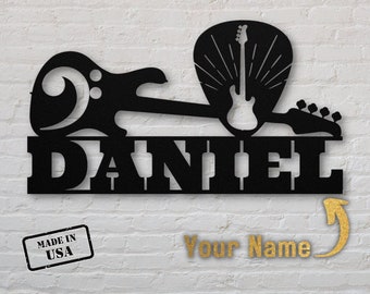 Bass Player Gift Personalized Wall Art | Custom Metal Art for Bass Guitarist Name Sign for Studio Indoor Outdoor | Music Room Decor MCS104