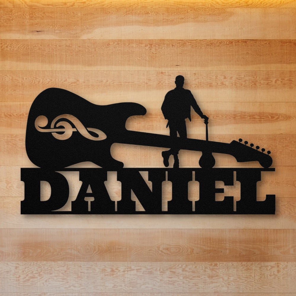 Personalized Metal Music Sign - Custom Guitar Wall Art, Vintage Band Room Decor, Outdoor Durable Name Plate Gift For Guitarists - View #5
