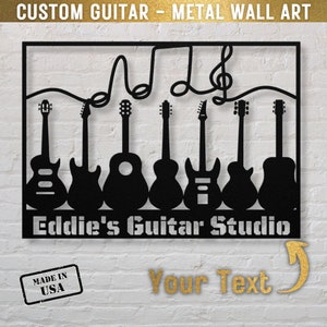 Guitar Player Gift Personalized Wall Art | Custom Metal Art for Guitarist Name Sign for Studio Indoor Outdoor | Music Room Home Decor MCS130