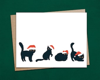 Playful Christmas Cats Notecard Set: Blank Stationery with Kraft or White Envelopes
