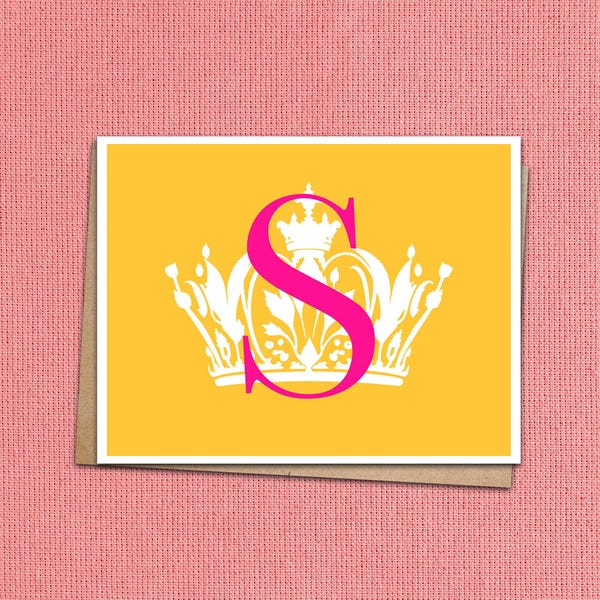 Tarjetas de notas con monograma personalizado y corona: set de regalo de papelería personalizado con sobres kraft o blancos