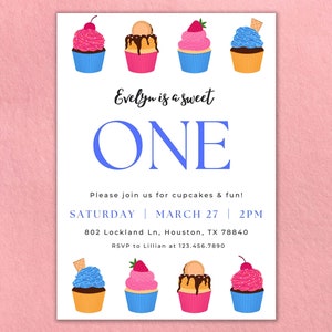 Convite de primeiro aniversário 5 x 7 Sweet One - Personalizado - Digital - Imprimir em casa ou na loja