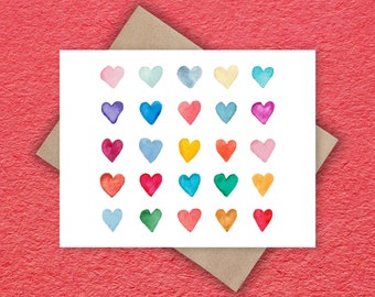 Watercolor Hearts notecard set 4.25"x5.5" blank stationery kraft envelopes w/ window box gift thank you sympathy empathy