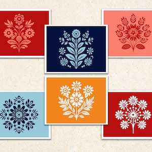 Cartes de correspondance à motif floral scandinave 4,25 po x 5,5 po. Enveloppes kraft vierges pliées avec boîte à fenêtre, coffret cadeau pour elle