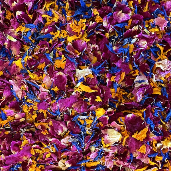 Dried Flower Petals - Natural Confetti for Weddings - Assortment of Rose Cornflower Tagetes... 1L in Bulk cheap Church Outing Decoration