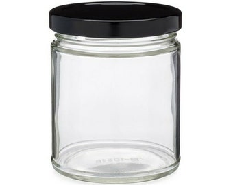 9 oz. Clear Glass, Medium Straight Sided Jars with Black Metal Twist Lid (12-PK), Candle Jars, Empty Jars