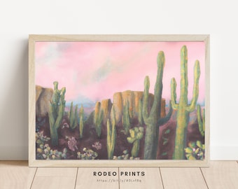 Pastel Desert Landscape | Desert Oil Painting | Pink Desert Print | Southwestern Wall Art | Trendy Pastel Home Decor | Digital Download