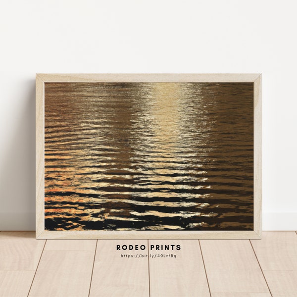 Antique Water Print | Gold Sunset on the Lake Print | Vintage Oil Painting | Ripples on the Lake Print | Printable Digital Download