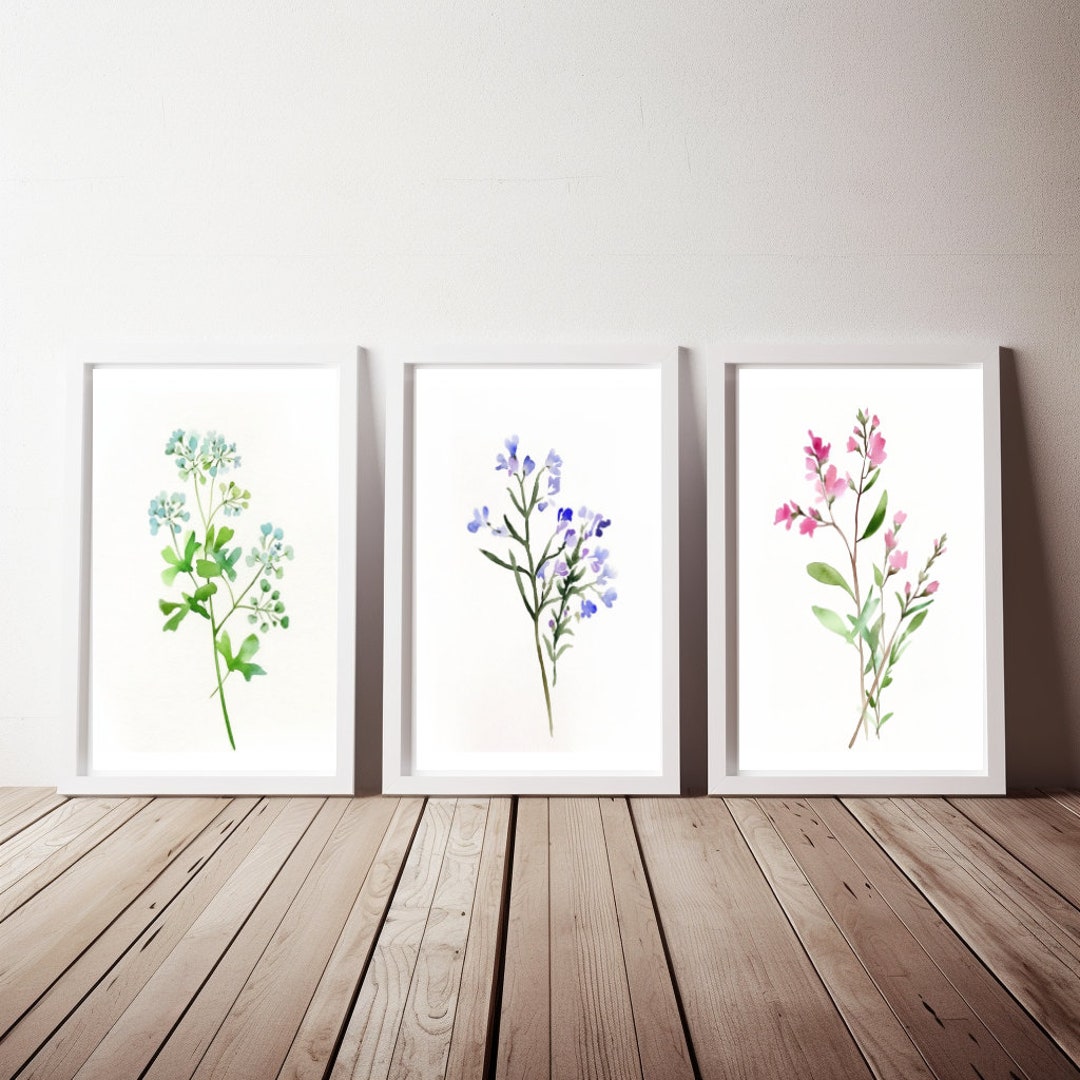 Botanical Wall Art Set of 3 Gallery Wall Art Wildflowers Watercolor ...