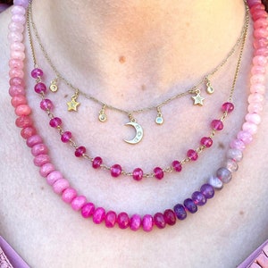 Juicy Pink Gemstone Beaded Necklace: 14k Gold-Filled Clasp