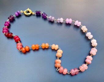 Rainbow Gemstone Necklace: Rose Quartz, Amethyst, Jade, 14k Gold