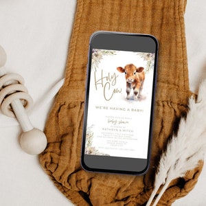 Editable Holy Cow Baby Shower Evite. EDITABLE. Ranch Baby Shower Digital Invitation. Gender Neutral. Holy Cow We&#39;re Having a Baby. BS40