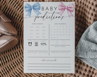 Gender Reveal Baby Prediction Card. Baby Shower Guesses Template. Printable Baby Shower Game. Editable Minimalist Baby Shower Template. GR01