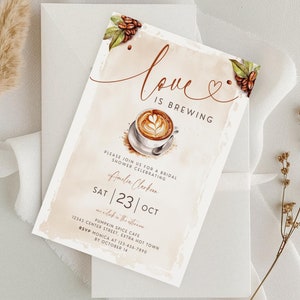 Coffee Themed Bridal Shower Invitations. Love Is Brewing Invite. Editable Template. Instant Digital Download. Coffee Loved Printable. FLL34
