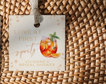 Aperol Spritz Bridal Shower Favor Tag. Love At First Spritz Gift Tag. Let's Get Spritzy. Thank You Printable. Editable Template. FLL08