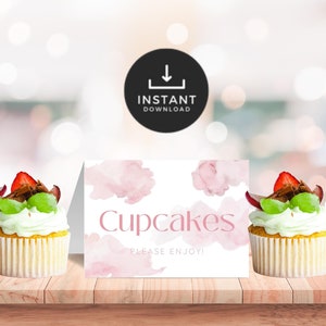 Tarjeta de buffet Nube 9 rosa. Letrero de mesa "Estamos en la Nube 9". Baby Shower unisex. Descarga instantánea. Imprimible. Personalizable. BS32