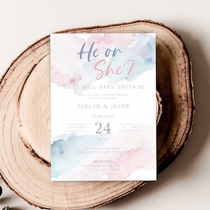 Minimalist Gender Reveal Invitation. Editable Invite. Boy or Girl. He or She What Will Baby Be? Instant Download. Printable. 4&quot; by 6&quot;. GR02