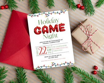 Holiday Game Night Invitation Christmas. Family Or Work Editable Template. Printable. Instant Download. Xmas Games Party Invite. 4x6. HOL1