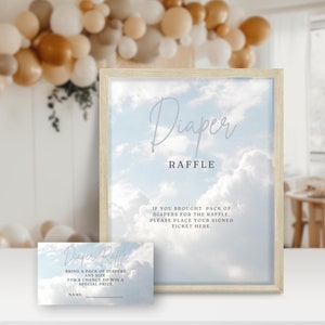 Cloud Nine luier loterij teken en kaart. Geslachtsneutrale douche. We zijn in Cloud 9. Babyshowerluierloterij. Neem een pakje luiers mee. FLL13