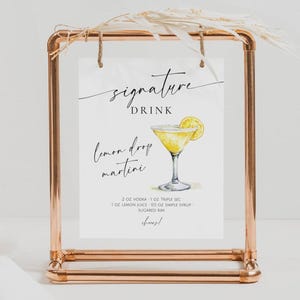 Lemon Drop Martini Signature Drink Sign. Editable Template. Minimal DIY Wedding Sign Bar Decor. Tini Bit Older. Printable Instant Download.