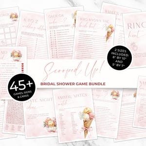 Scooped Up Bridal Shower Games. Pink Bow Bridal Shower Games Ice Cream Theme. Printable Digital Download. EditableTemplate. FLL50