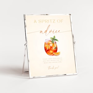 Spritz Of Advice Sign & Card. Aperol Spritz Themed La Dolce Vita Bridal Shower. Advice Cards. Love At First Spritz. Editable Template. FLL08