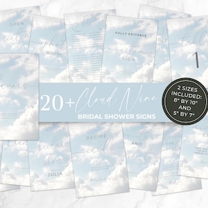 Bridal Shower Sign Clouds. The Bride Is On Cloud Nine Wedding Shower Sign Bundle. Editable Template. Printable Instant Download. FLL04