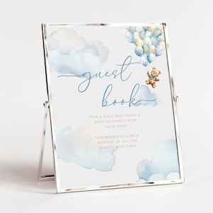 We Can Bearly Wait Guest book. Teddy Bear Balloon Decor. Printable Table Sign. Blue Baby Bear Shower Decorations. Instant Download. BS18