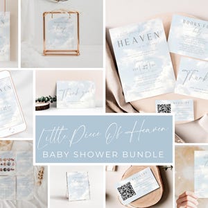 A Little Piece Of Heaven Baby Shower Bundle. Heavenly Cloud Theme. Printable Invitation Games Signs Cards & Decor. Editable Template. BS15