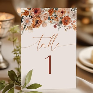 Autumn Wedding Table Numbers. Fall In Love Bridal Shower Table Sign. Editable Template. 5 by 7 and 4 by 6 Sizes. Instant Download. FLL20