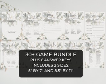 White Magnolia Baby Shower Game Bundle. It's A Girl Baby Shower. Neutral Floral Games Pack. Printable Sweet Magnolia. Instant Download. BS73