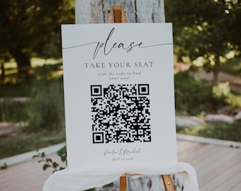 QR Code Seating Chart. Digital Seating Chart With QR Code. Modern Scannable Wedding Sign. Take Your Seat Table Plan. Instant Download. GRD