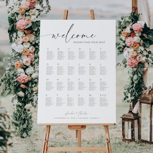 Wedding Seating Chart Template A - Z. Elegant Alphabetical Reception Seating Chart. Modern Minimalist Find Your Seat. Instant Download. GRD