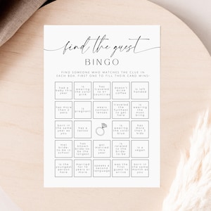 Find the Guest Bingo. Printable Minimalist Bridal Shower Game. Editable Template. Instant Download. Modern Simple Wedding Game Card. GRD