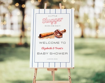 Little Slugger Baby Shower Welcome Sign, Rookie Baseball Theme (Instant Download) BS78