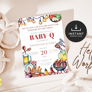 Editable Baby-Q Baby Shower Invite. Barbeque Baby Shower Invitation. Gender Neutral BBQ. Couples Shower. Backyard Party. Printable. BS38