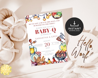 Editable Baby-Q Baby Shower Invite. Barbeque Baby Shower Invitation. Gender Neutral BBQ. Couples Shower. Backyard Party. Printable. BS38