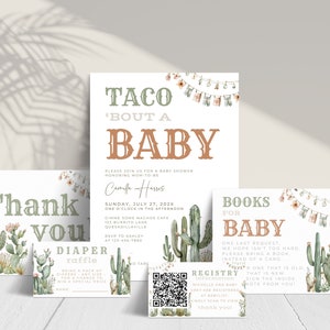 Taco Bout A Baby Invitation Bundle. Printable Boho Cactus Set. Editable Fiesta Baby Shower Template. Instant Download. Diaper Raffle. BS58