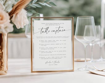 Wedding Table Captain Sign. Modern Minimalist Guest Icebreaker Activity. Edit In Canva (Digital Download) GRD