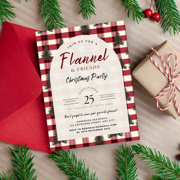 Flannel Christmas Party Invitation - Etsy