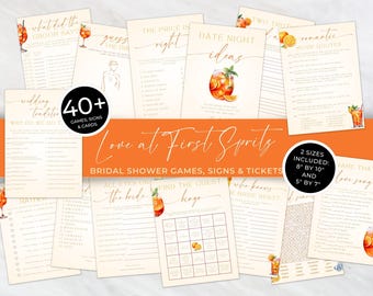 Aperol Spritz Bridal Shower Games. Love At First Spritz Bridal Shower Activity Bundle. Fully Editable Template. Printable Download. FLL08