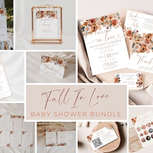 Falling In Love Baby Shower Bundle. Autumn Florals Fall In Love With Baby Theme. Invite Games Signs & Decorations. Editable Template. BS20