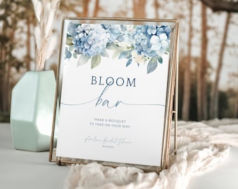 Dusty Blue Flower Bar Sign. Something Blue Editable Template. Build A Bouquet Bloom Bar Poster. Love Is In Bloom. Printable Download. FLL30