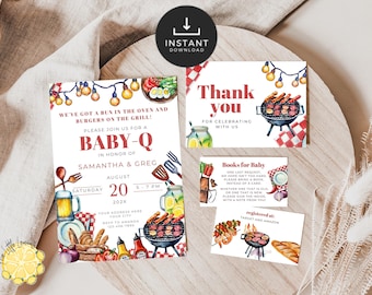 Editable BBQ Baby Shower Invitation Bundle. Backyard Baby Shower Invite. Baby-Q Baby Shower Set. Coed BBQ Baby Shower. Gender Neutral. BS38