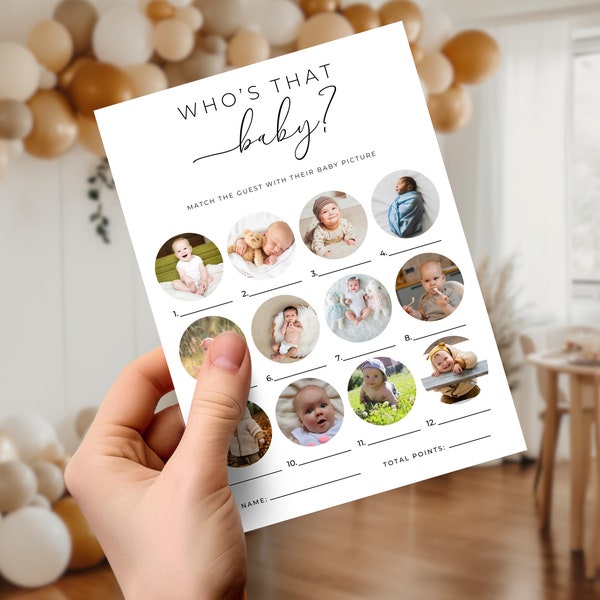 Who's That Baby Photo Game. Modern Minimalist Guess Who Baby Shower Activity. Guest Baby Photo Custom Game. Printable Instant Download. MEL