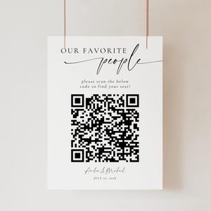 Digital Seating Chart With QR Code. Modern Scannable Wedding Sign. Our Favorite People Take Your Seat Table Plan. Instant Download. GRD